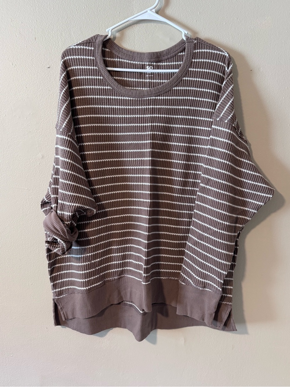 SO Brown & White Ribbed Striped Knit Top